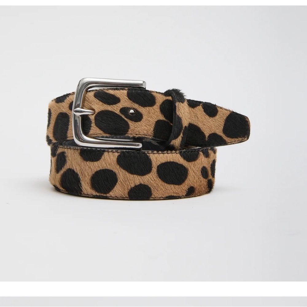 Leopard Print Haircalf Leather Belt - Tan & Black